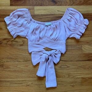 Coquette Satin Pink Crop Top Size M Bow Regency Valentines Bridgerton Princess